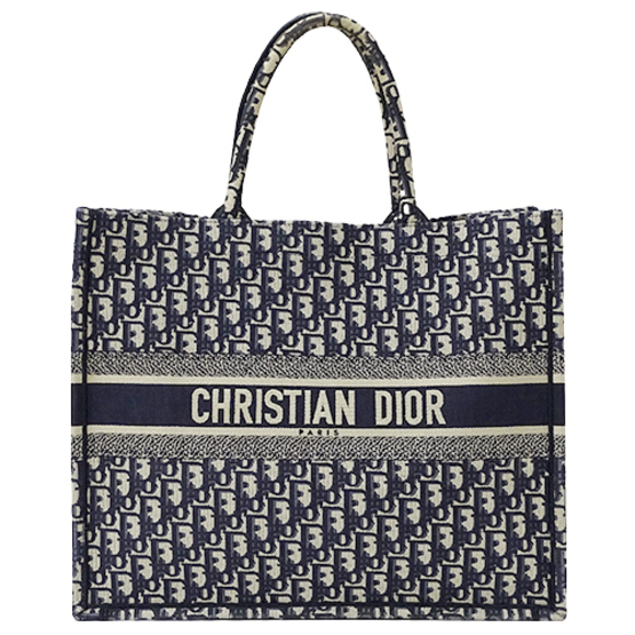 Dior Jacquard Christian Navy Large Tote Oblique Book - Picture 1 of 7